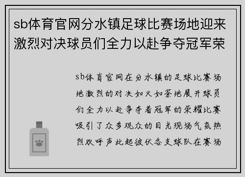 sb体育官网分水镇足球比赛场地迎来激烈对决球员们全力以赴争夺冠军荣耀